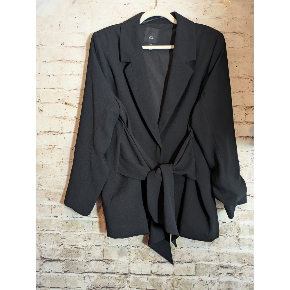 River Island Tie Front Blazer Womens 20 Black Snap Button Office Career Plus